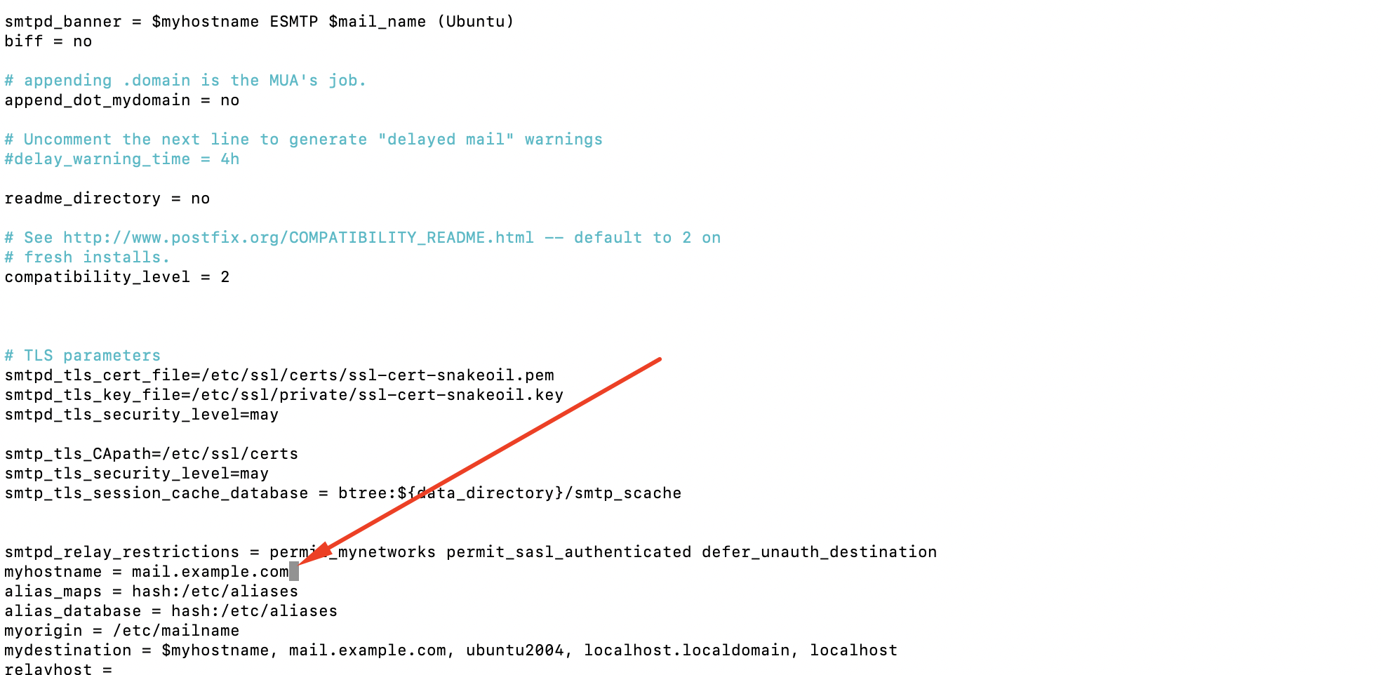 postfix main.cf example debian