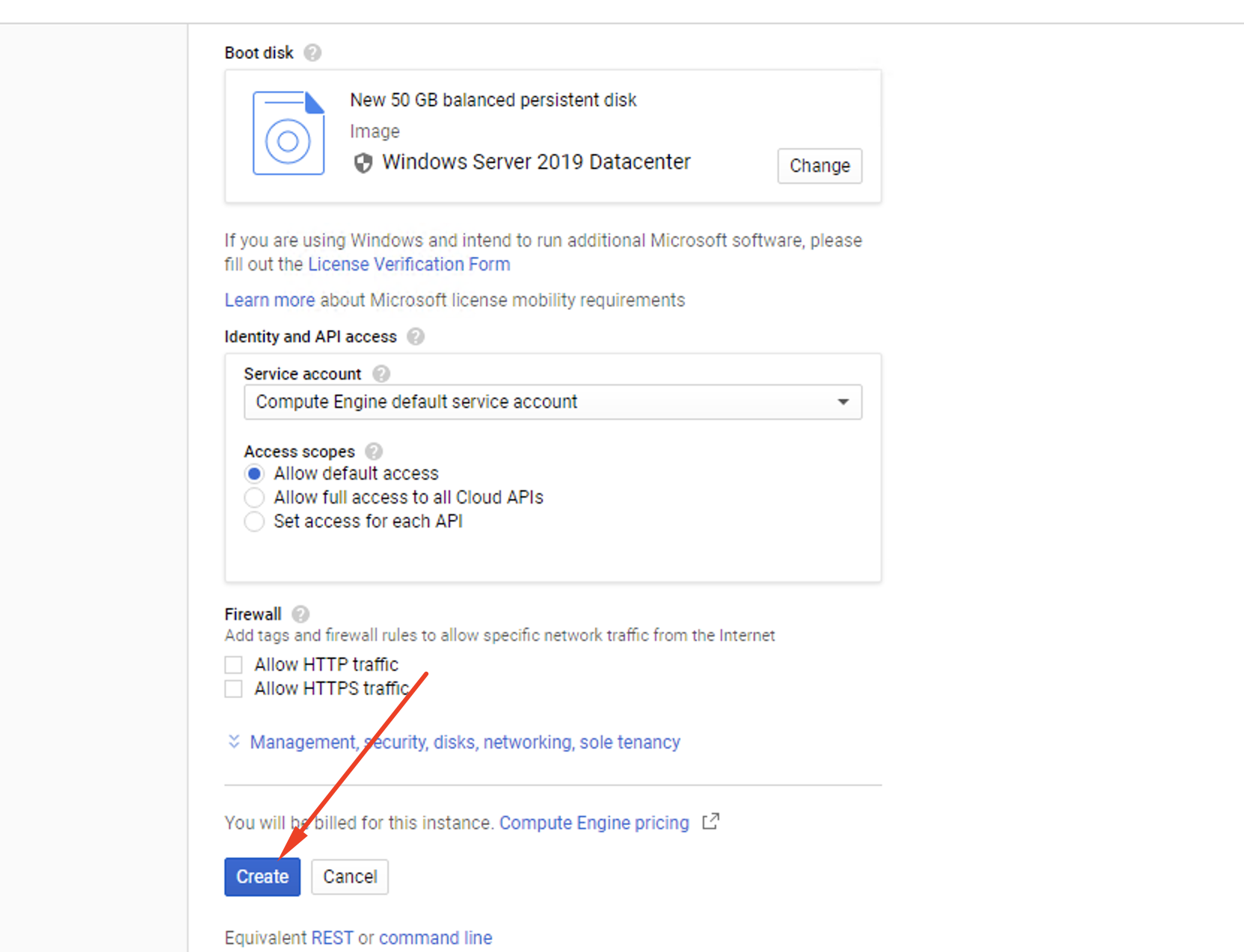 google cpmpute engine windows server setup ftp